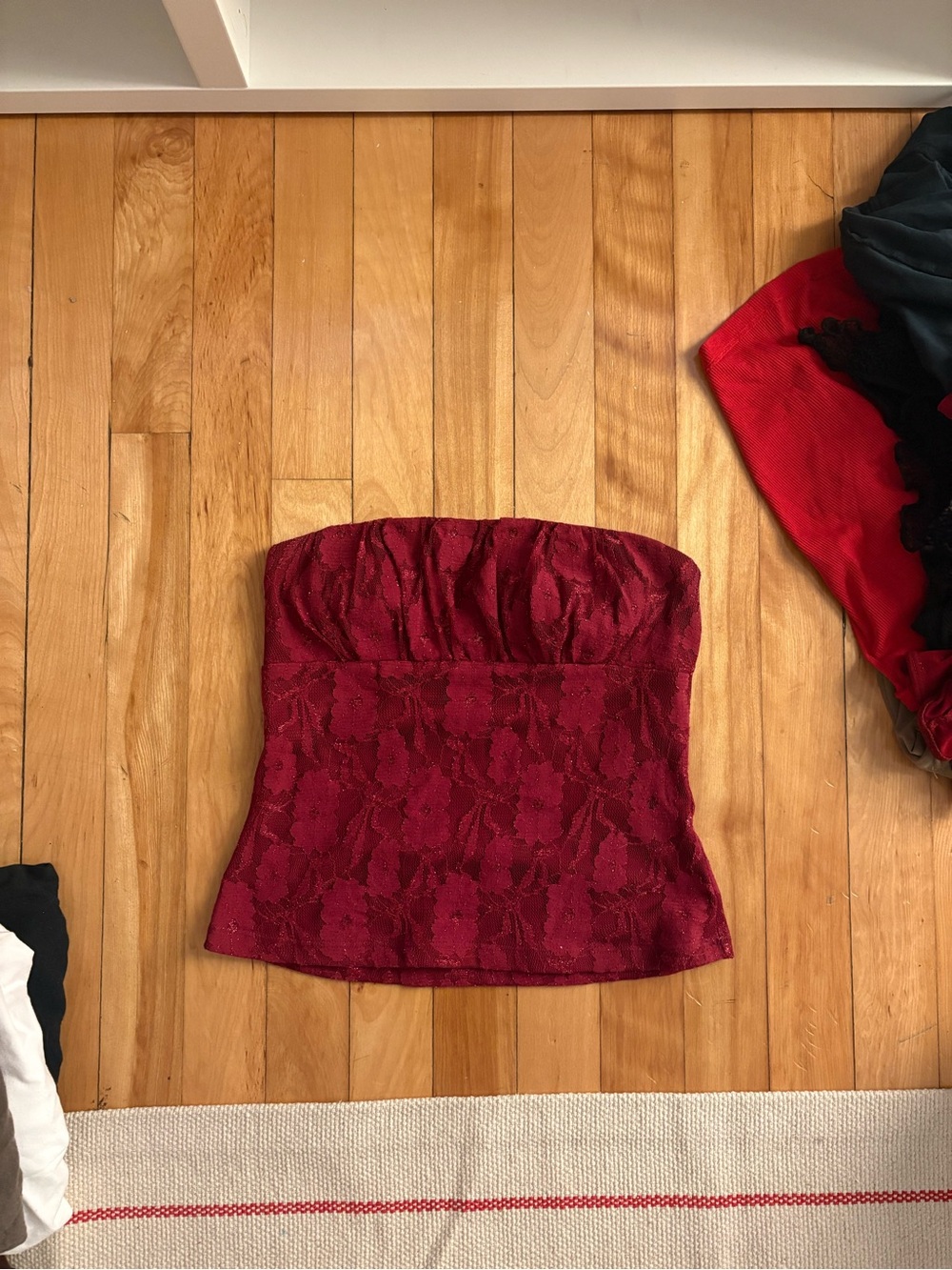 Strapless Lace Bustier Top in Deep Red